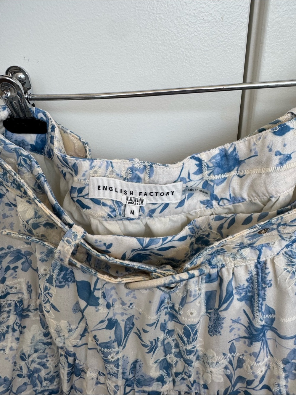 English Factory Blue and Cream Floral Tiered Skirt with Belt - Picture 5 of 6